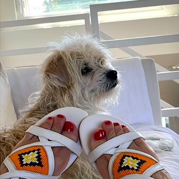 Free People New laidback London hand beaded white sandal Dance pool party Happy - Picture 2 of 10